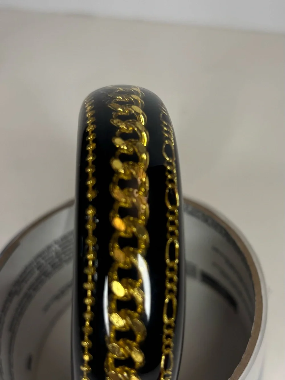 Vintage black lucite Chain Accent Bangle Bracelet